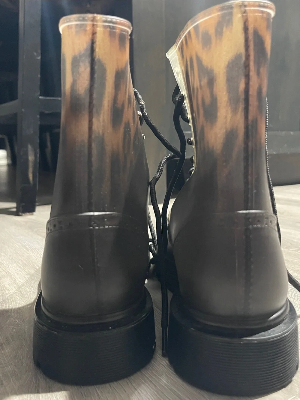 Leopard Print Combat Boots - Men's Brown/Black